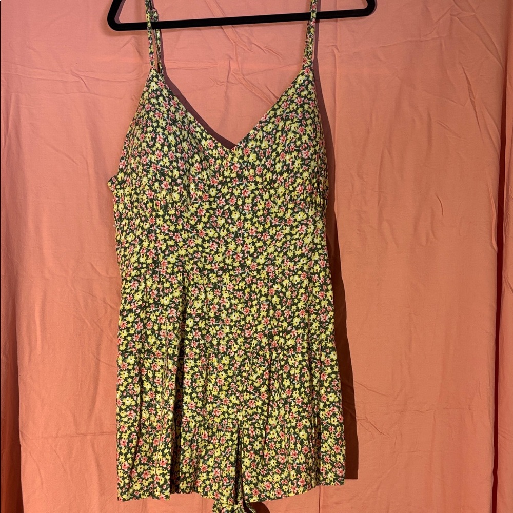 Derek Heart Floral Romper - Green, Yellow and Pink